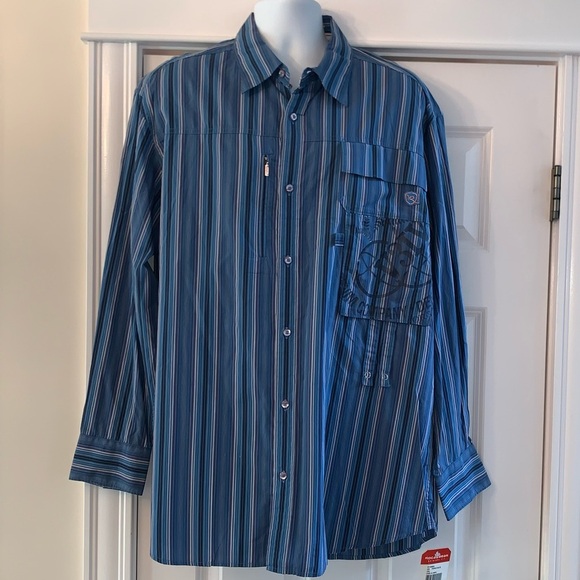NWT  Rocawear French Blue Striped  Button Shirt Mens 2XL Y2K 90s Streetwear NEW - Picture 1 of 8